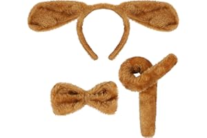 EVERMARKET 3 Pieces Dog Costume Set Dog Ears Headband Tail and Bow Tie Animal Fancy Dress Dog Costume Kit Party Accessories for Halloween,Birthday,Christmas,Cosplay Dress Up Party Decorations