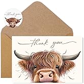Whaline 36Pcs Highland Cow Thank You Cards with Envelopes and Stickers Barnyard Greeting Card Blank Note Card for Weddings Bridal Shower Baby Shower