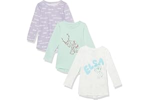 Amazon Essentials Disney | Marvel | Star Wars | Frozen | Princess Girls and Toddlers' Long-Sleeve Tunic T-Shirts, Pack of 3