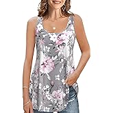FLYCURVY Plus Size Tank Tops with Built in Bra for Women Sleeveless Cami Casual Floral Print Loose Fit XL-5XL