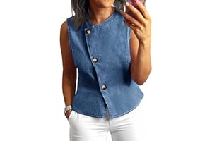 Tankaneo Women Denim Vest Tops Button Down Sleeveless Fitted Jean Tank Tops Trendy Casual Waistcoats