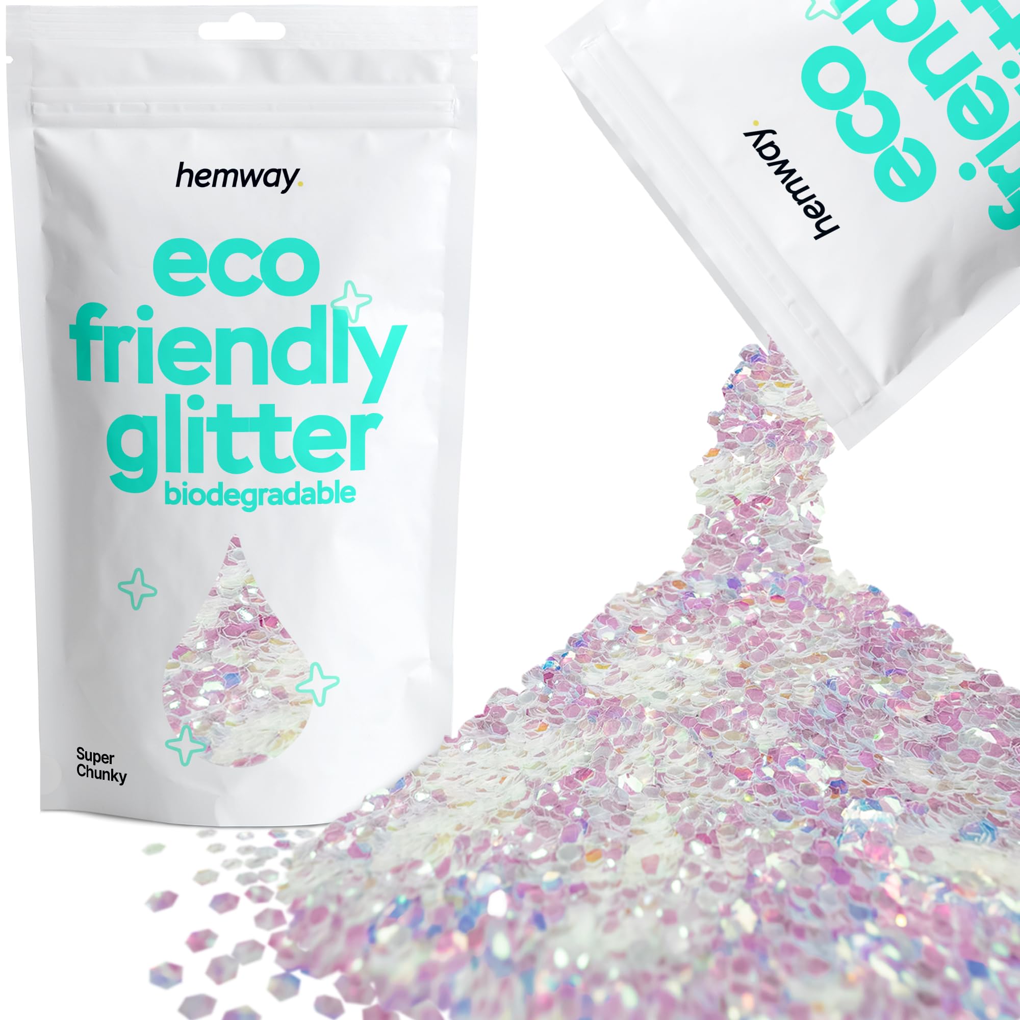 Eco Friendly Biodegradable Glitter | Mother of Pearl Iridescent - Super Chunky 100g, Plant Based, Biodegradable Glitter for Craft, Face, Hair, Nail, Body and Festival - Hemway