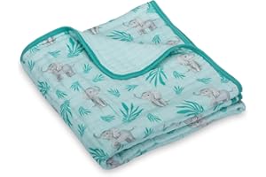 LollyBanks Muslin Baby Blanket 100% Organic Cotton, Muslin Quilt Lightweight, 6 Layers Soft Blanket Neutral, 47"x 47" Toddler Blankets for Girls and Boys, Nursery Receiving Blankets (Elephant Print)