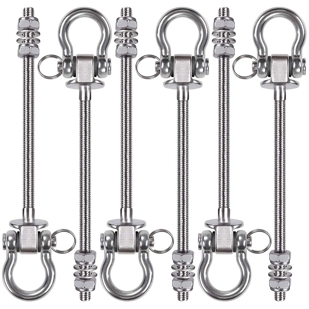 BeneLabel 6pcs Swing Hanger, 210mm Heavy Duty Hammock Hook M10 Hanging Chair Screw Eye Bolt Swivel Ceiling/Beam Mounting Bracket Kit for Yoga Rope/Aerial Hoop/Punching Bag/Sandbag, 1800lbs
