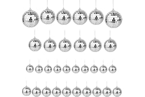 32 Pcs Mirror Disco Ball, MaehSab 5 Sizes Reflective Hanging Disco Ball with Rope, 70s 90s Party Mini Disco Balls Ornaments f