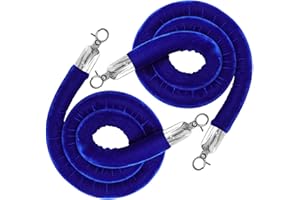 JLXMAXLJ 2PCS Blue Velvet Stanchion Rope 5 Ft Crowd Control Ropes Barrier with Silver Hooks for Party