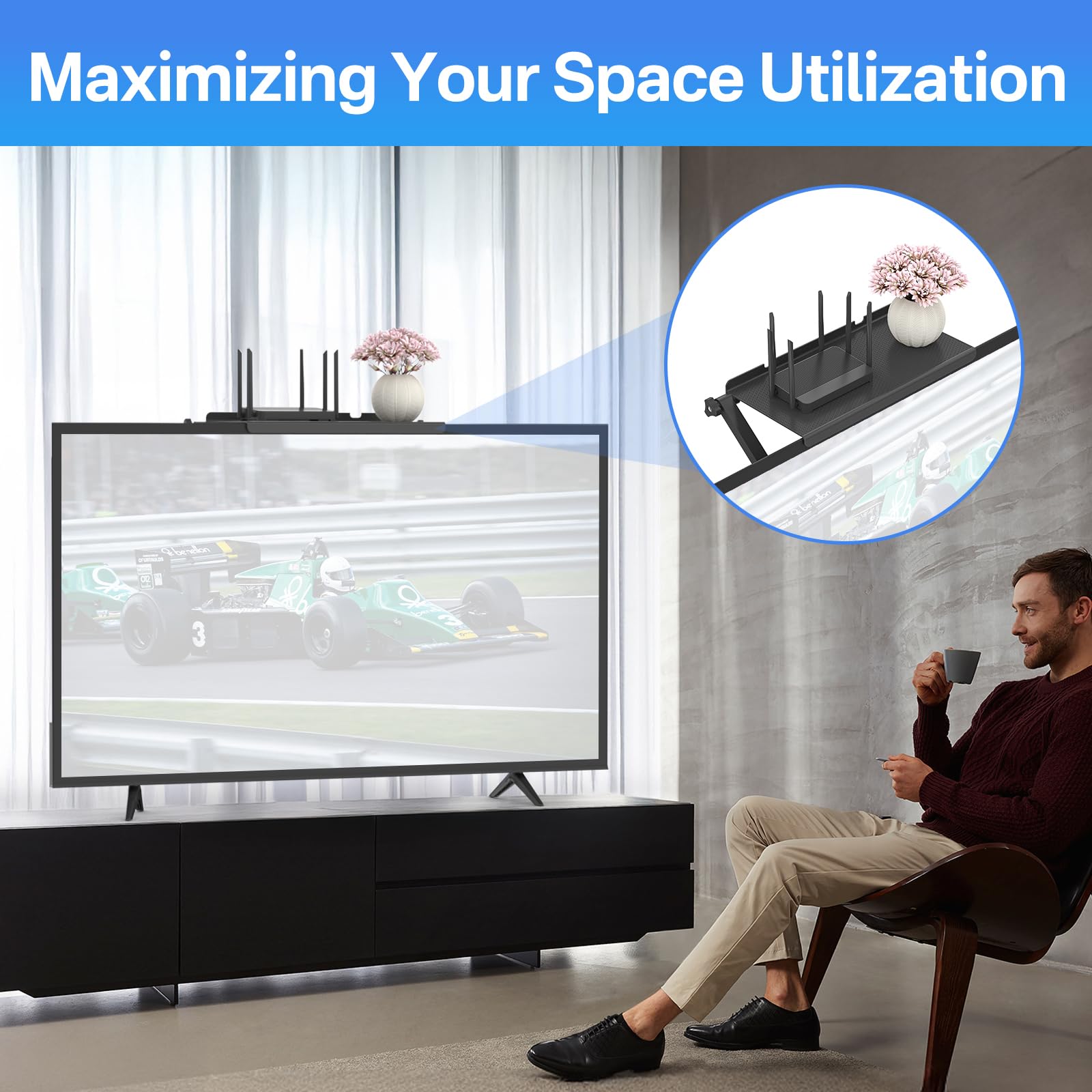 13 Inch Wide Platform TV Top Shelfs - Adjustable Cable Box Shelf for Wall Mounted TV Shelf for Cable Box, Streaming Devices, Router and Home Decor Easy to Install Monitor Top Shelves