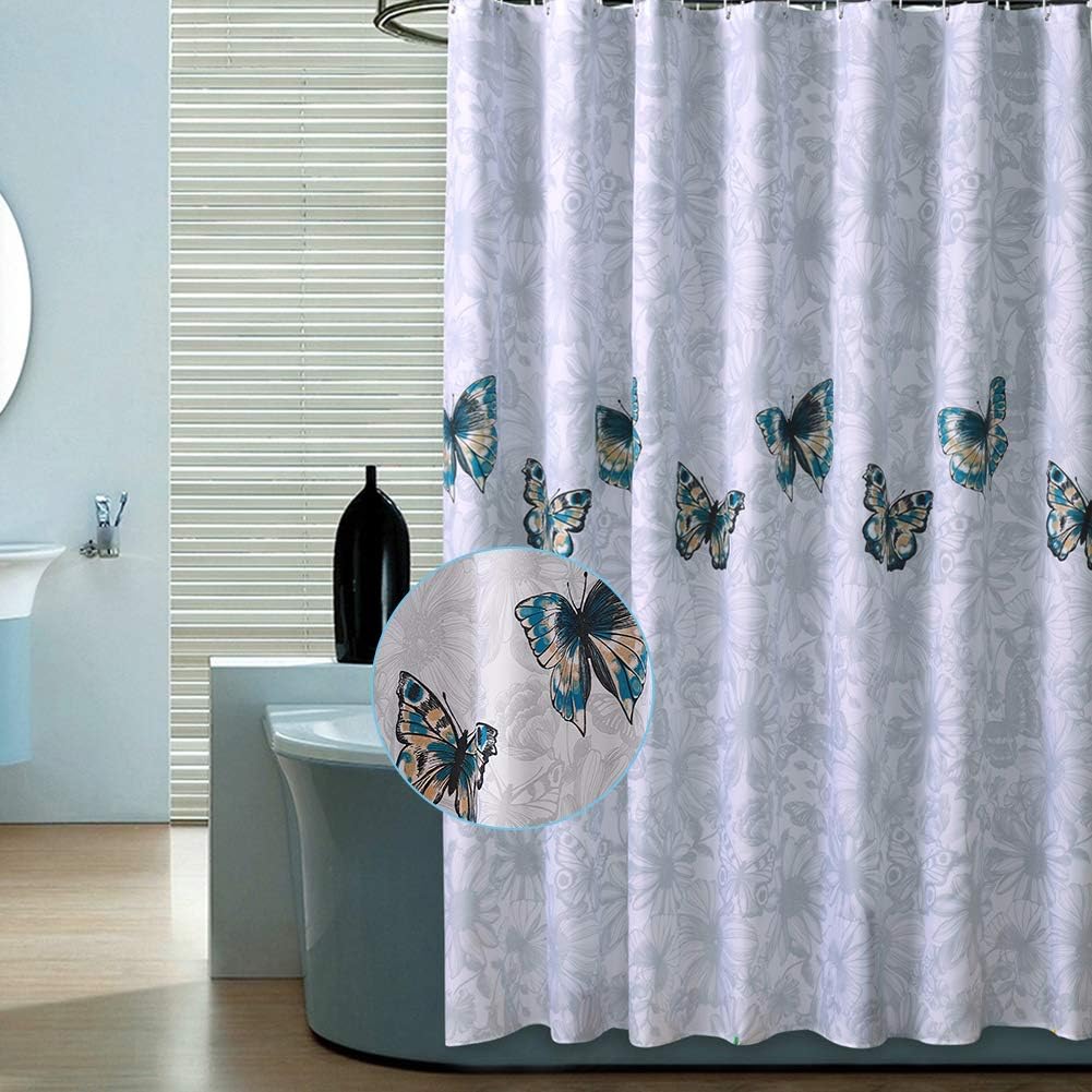 Amazon Com Lurson Decorative Teal Blue Butterfly Shower Curtain