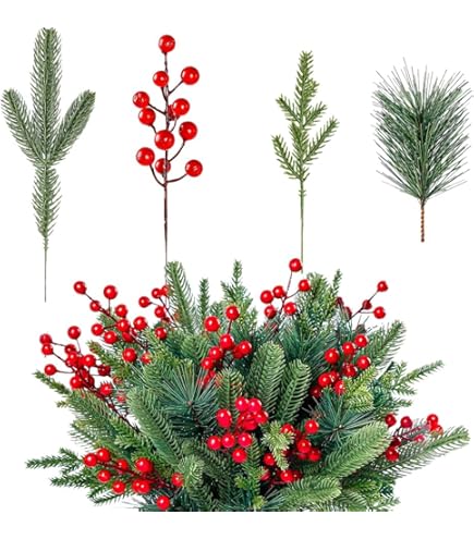 30 Branches De Pin Artificiel Enneigées - 28.7 Cm, Avec Fil Métal, Pour Décorations Noël, Couronnes, Guirlandes