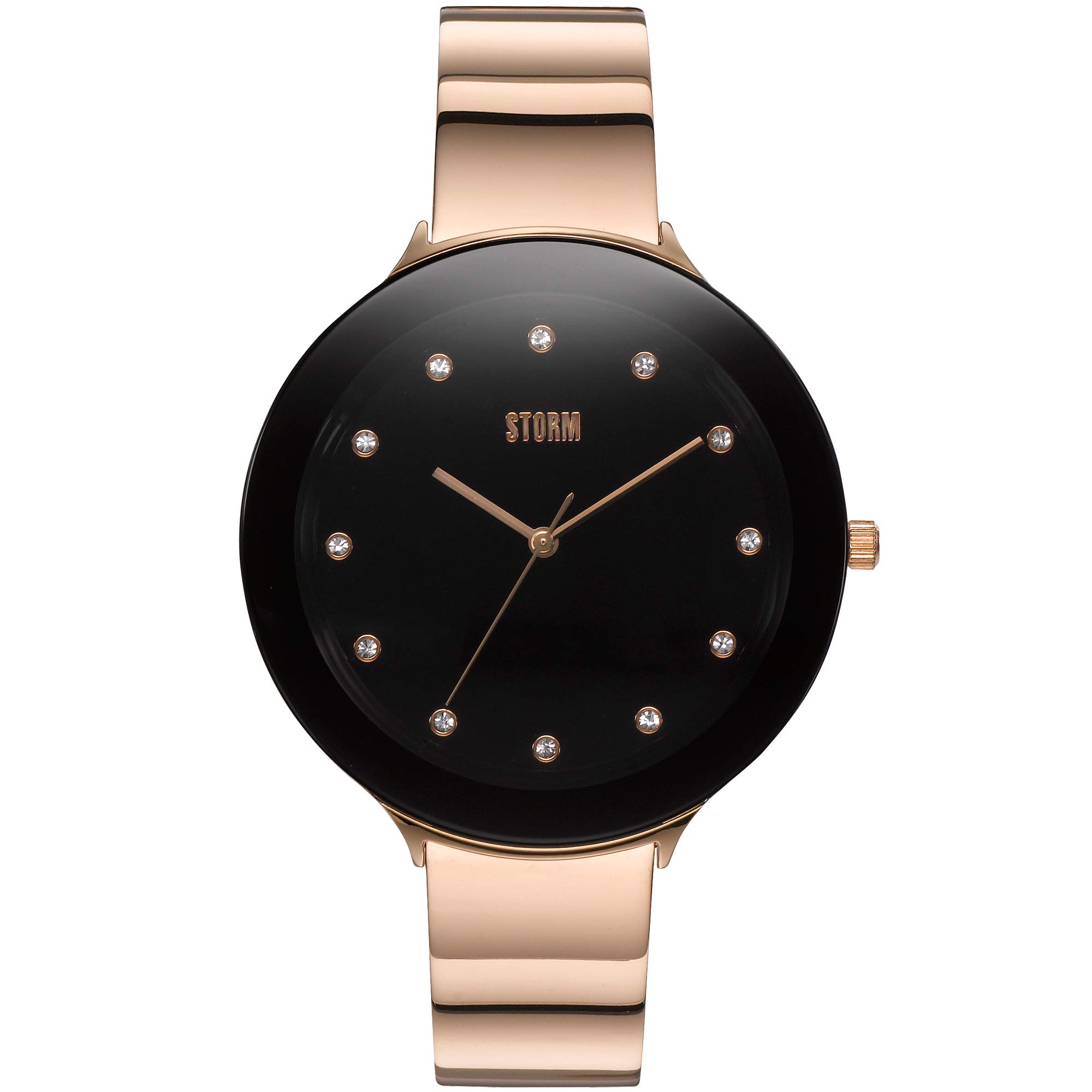 STORM OSTELE (Rose Gold - Black) Women's Watch with Oversized dial, Crystal Markers and Highly Polished Strap