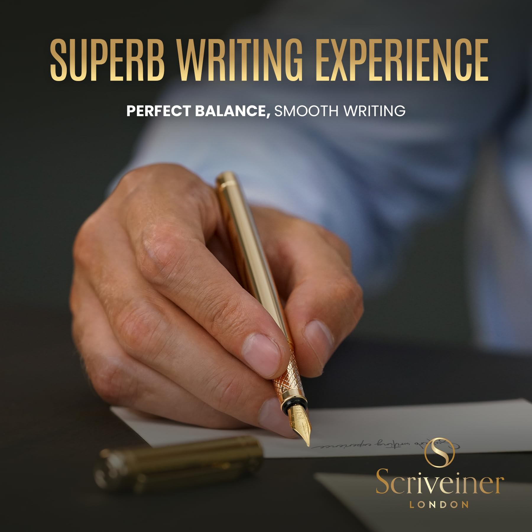 Scriveiner Füllfederhalter Gold Füller Edel mit Echtvergoldung, Schmidt vergoldete Feder (mittel), Bestes Geschenk für Herren und Damen, Manager, Führungskräfte 4