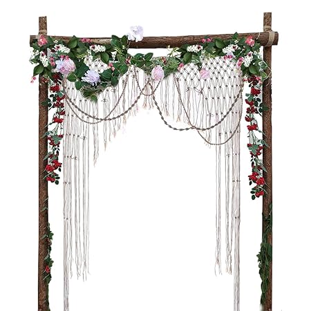 Beatie Hand-Woven Boho Deko Backdrop Hochzeit Wedding Backdrop Door Curtain Fransenvorhänge für Tür, Fenster, Partydekoration