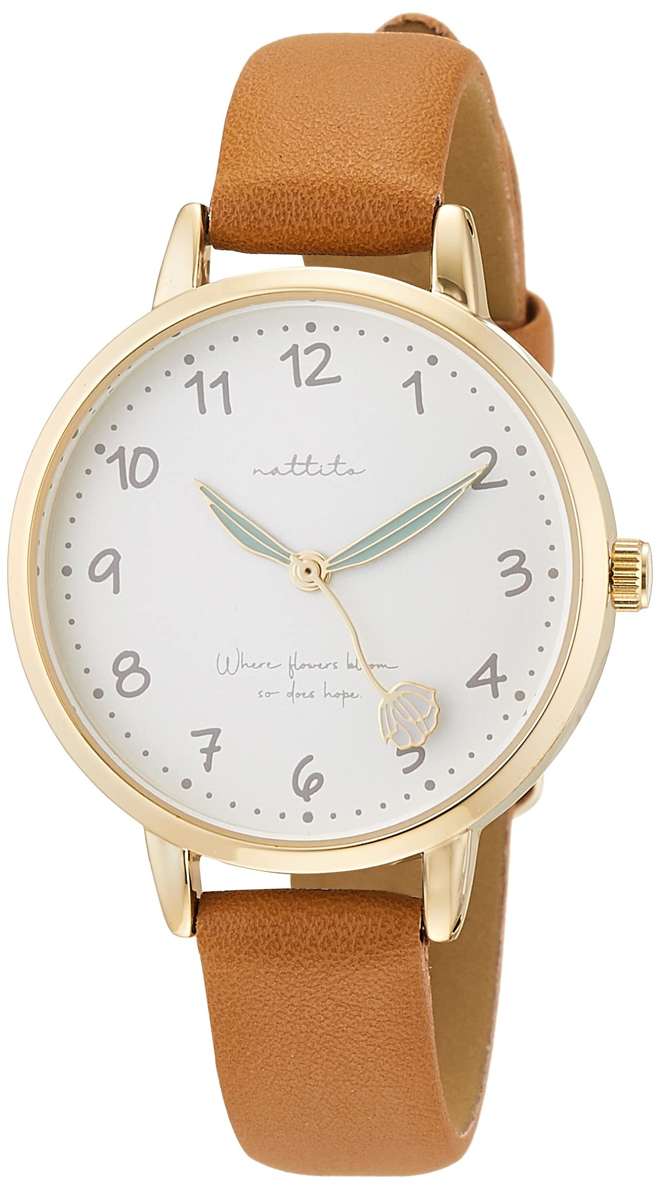 Fieldwork GY039-3 Women's Analog Wristwatch, Fleury, Flower Motif, Leather Strap, Brown, Braun