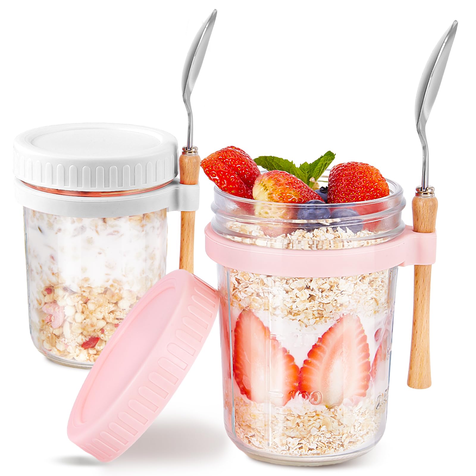 Photo 1 of (damaged lids) 16oz - 2 Pack Overnight Oats Jars with Lids and Spoon, Overnight Oats Container with Lids, Airtigh Oatmeal Containers 
