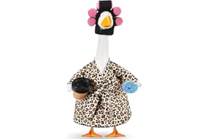 Shyyween Lady Porch Goose Outfit for 23'' Cement Plastic Lawn Goose Statue Clothes Bathrobe Coffee Cup Curlers for Outdoor Garden Yard Patio Decoration(Leopard Print Color)