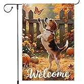 Welcome Fall Garden Flag 12x18 Inch Beagle Garden Flags Double Sided Vertical Outside Patio Burlap Autumn Pumpkin Small Beagle Hound Decor Villa Yard Lawn Thanksgiving Decoration
