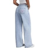 Jeans for Girls Baggy Wide Leg Ripped High Elastic Waisted Denim Pants Y2K Boyfriend Skater Streetwear Cute Trousers 7-14Y