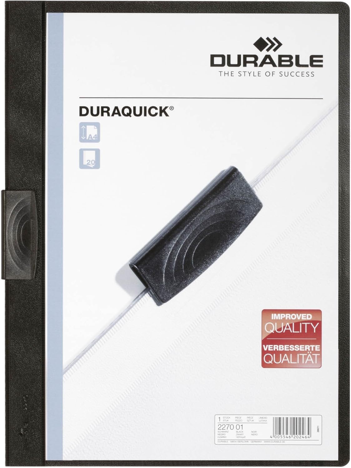 Durable Duraquick Clip Folder, A4 Size - Black, Pack of 20