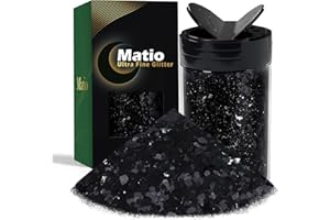 Matio Chunky Glitter 7.8oz/220g Black Craft Ultra Fine Glitter Powder Mixed Chunky PET Flakes Sequins Bulk Black Glitter for Resin Epoxy Painting Arts Nail Hair Tumblers Slime DIY Party Festival Decor