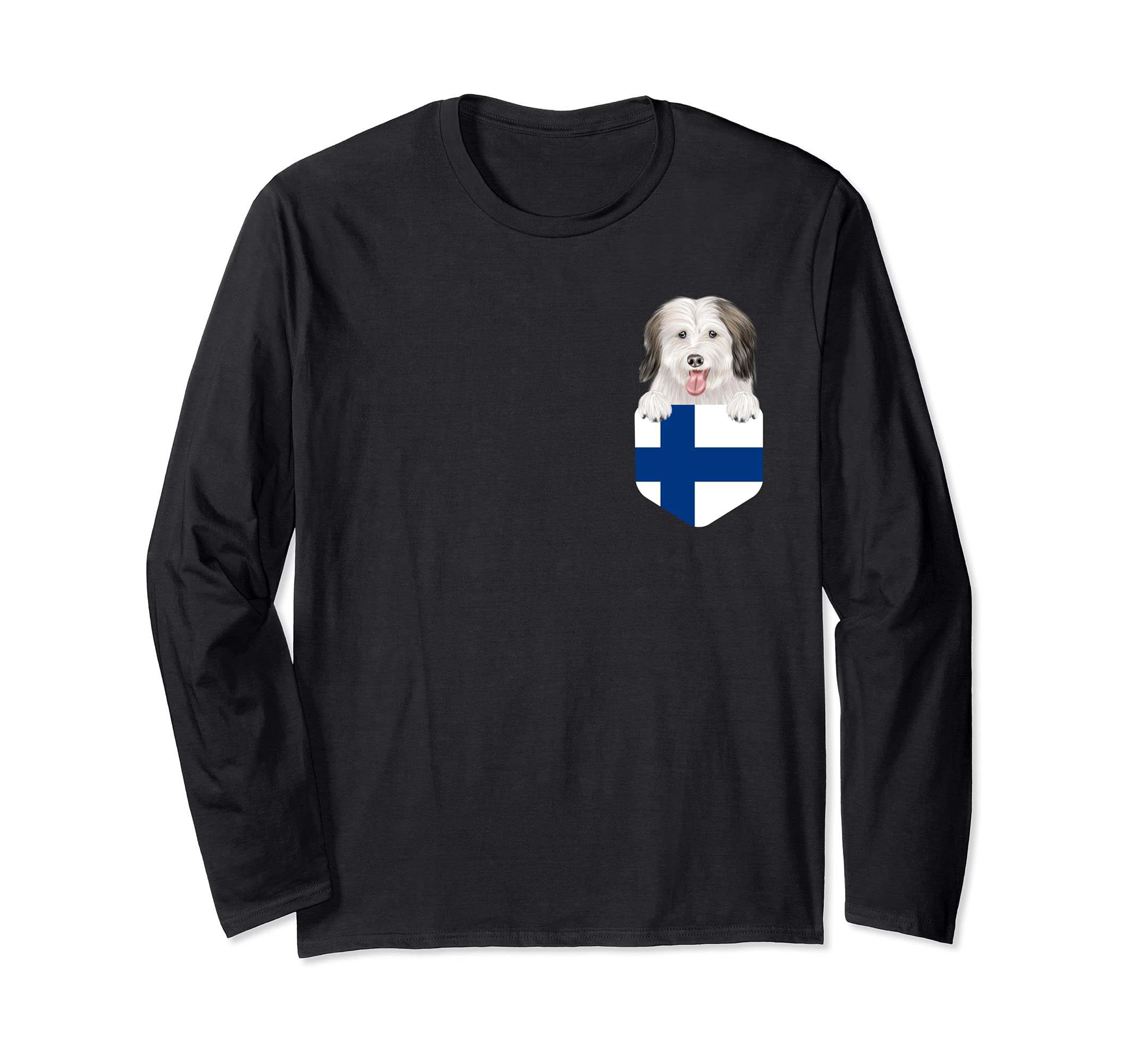 Finland Flag Coton de Tulear Dog In Pocket Long Sleeve T-Shirt