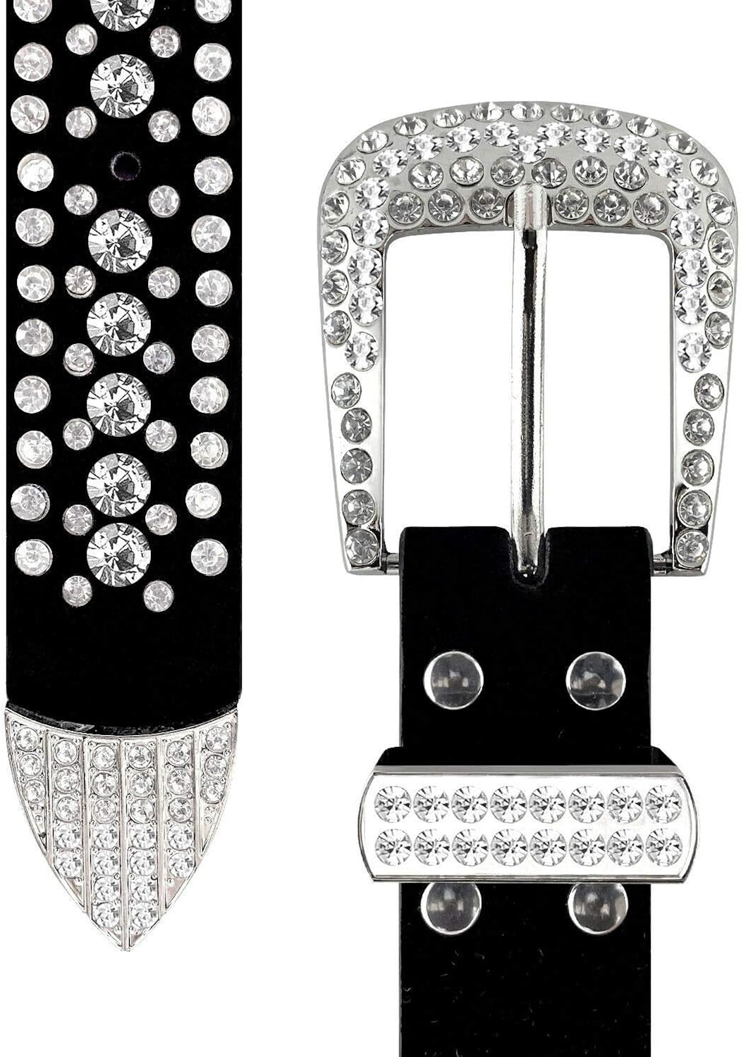 Women Rhinestone Belt Fashion Western Cowgirl Bling Studded Design Suede Leather Belt 1-1/4"(32mm) wide at  Women’s Clothing store