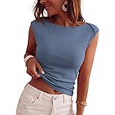 BTFBM Women's Ribbed Tank Tops 2026 Summer Cap Sleeve Boat Neck Slim Fitted Knit Basic Casual Tee Shirts Fashion Clothes