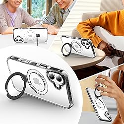 UMIONE for iPhone 16 Clear Magnetic case with Stand