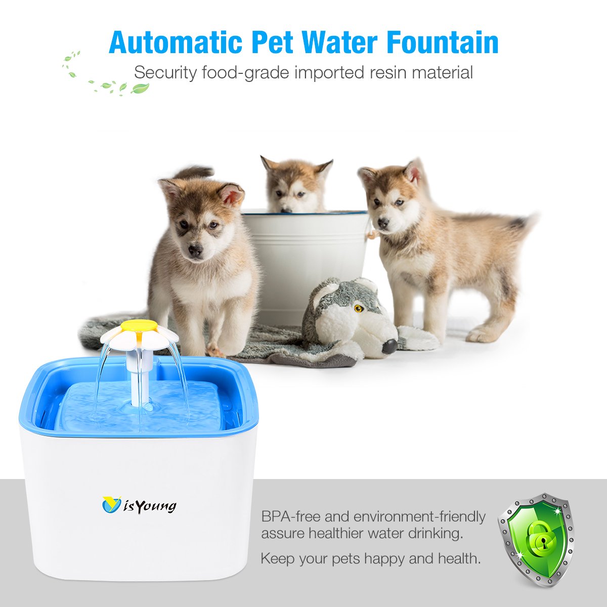isYoung Pet Water Fountain, Upgraded 2.5L Cat/Dog Pet Drinking Fountain Automatic Pet Water Dispenser with 3 Different Water Flow Settings and Beautiful Flower Design, Super Quiet and Hygienic
