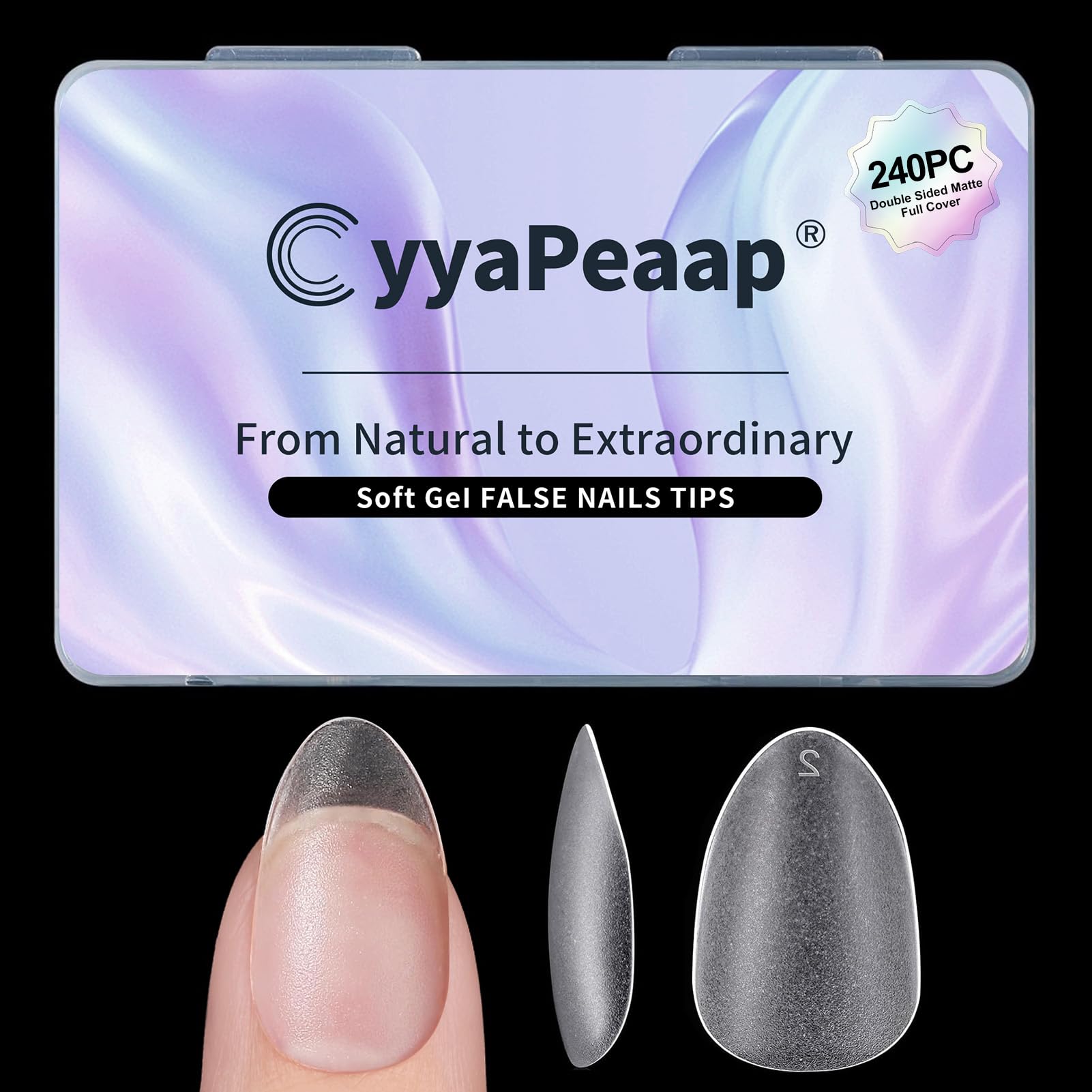 Photo 1 of CyyaPeaap Short Almond Nail Tips, 240Pcs Acrylic Double-Sided Matte Press-On Nails, Clear Soft Fake Nails for Nail Art Salon, Gel Polish & Manicure, 15 Sizes, Pre-Shaped, Full Cover, Perfect for DIY
