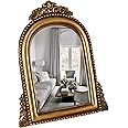 OIGUMR Gold Ornate Baroque Mirror Vanity Desk Table Mirror Arched Makeup Mirror Antique Mirror with Resin Frame 9.6X6.5 inch