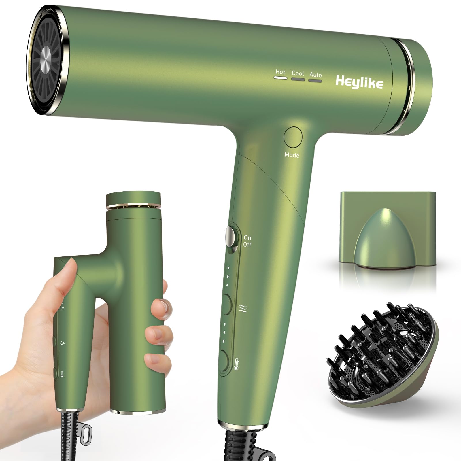 Photo 1 of High Speed Plasma Ion Hair Dryer with Diffuser, Professional Blow Dryer 130000 RPM Brushless Motor for Fast Drying,1500W 3Temps/3Speeds Thermo-Control Lightweight Hairdryer for Women Home Travel Salon