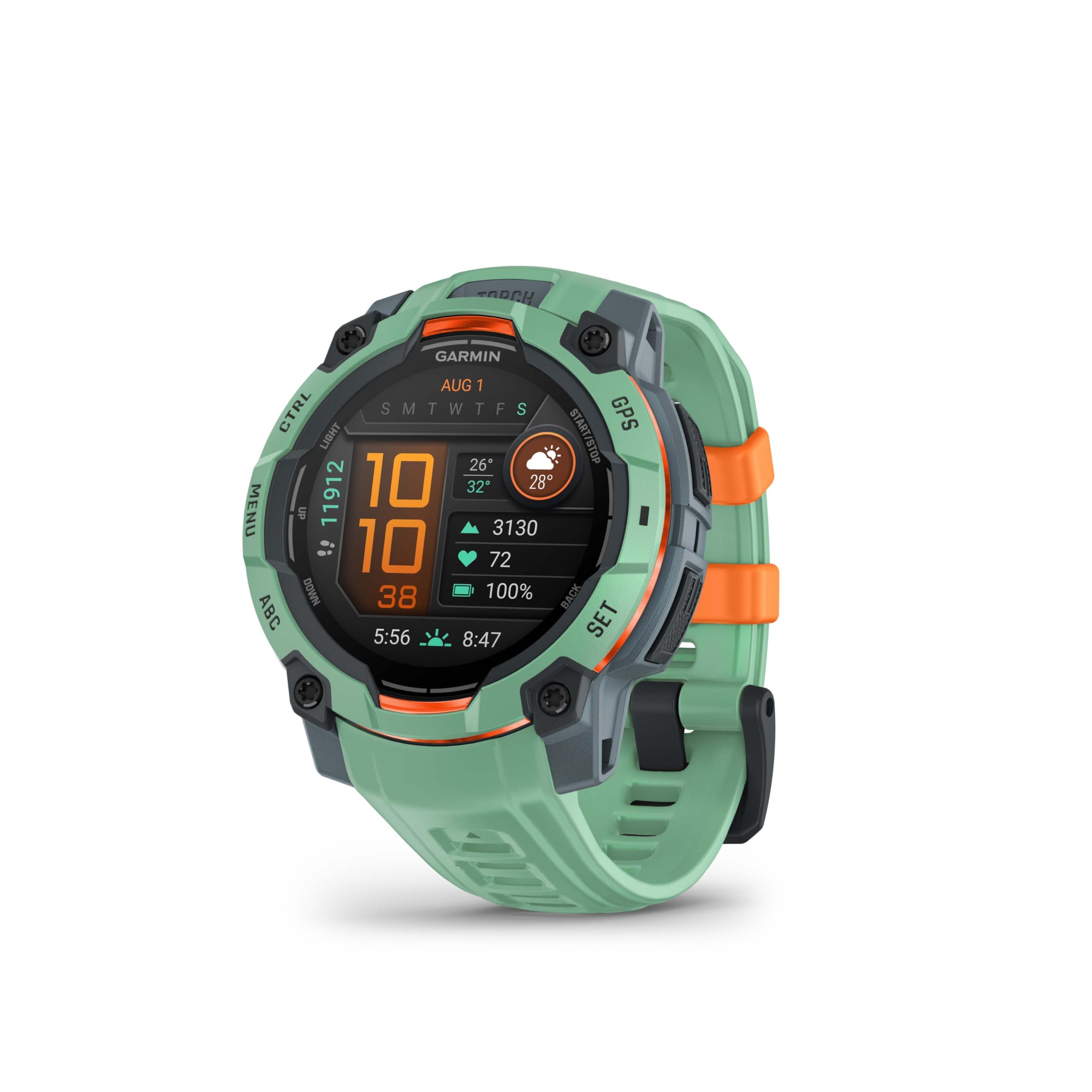 Garmin Instinct® 3 45mm, AMOLED Display, Rugged Outdoor GPS Smartwatch, Metal-Reinforced Bezel, Built-in Flashlight, Up to 18 Days of Battery Life, Neo Tropic Image
