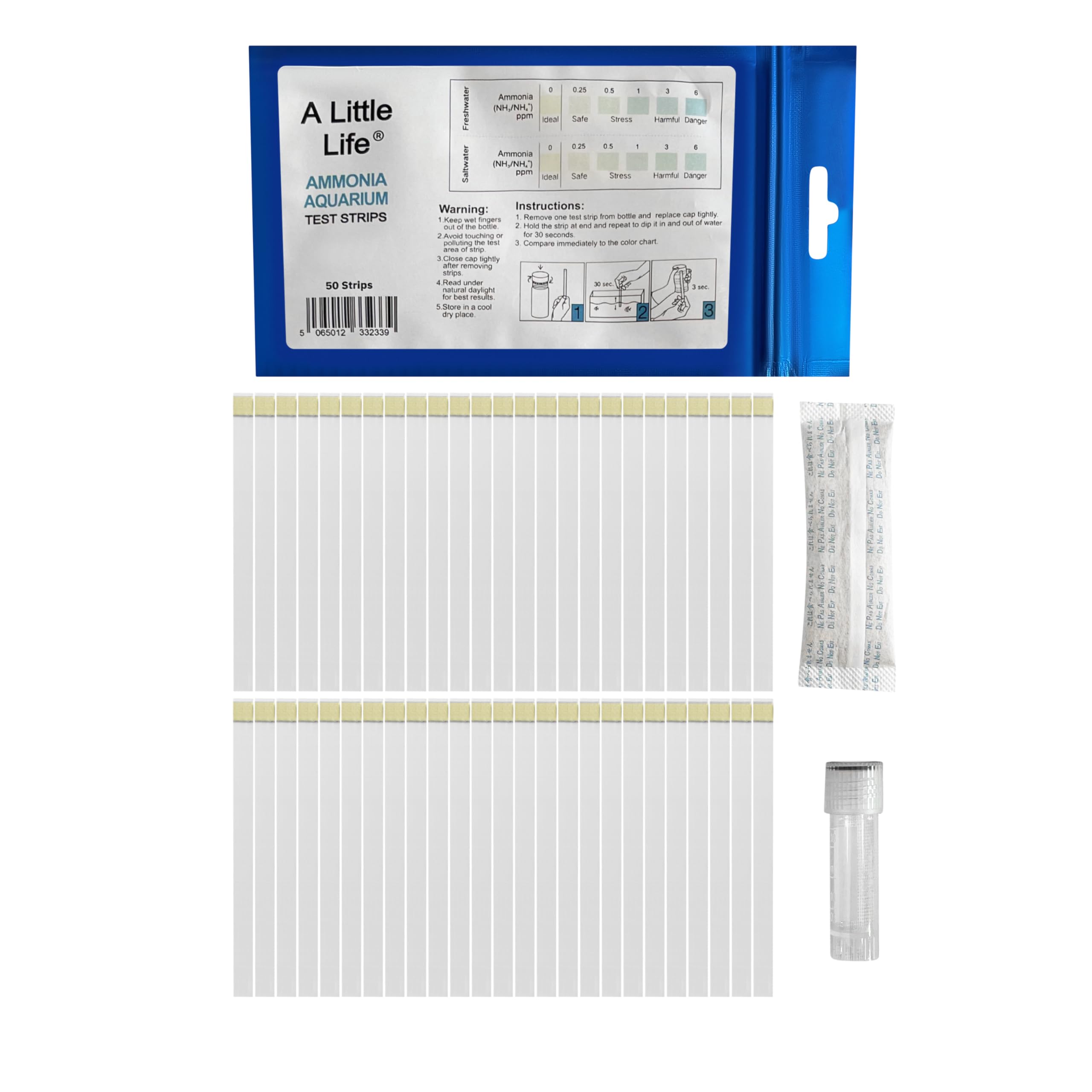 A Little Life Aquarium Ammonia Test Strips, NH3/NH4 Test Kit (50 Strips)
