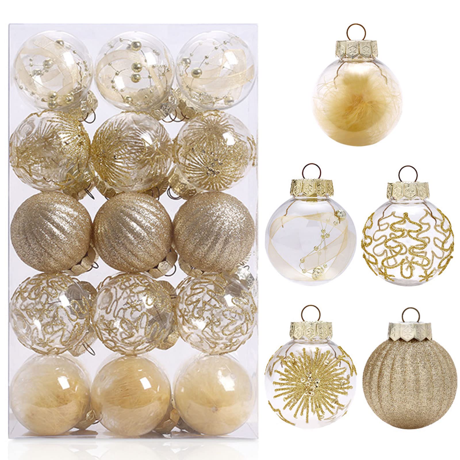 Fouriding 30Pcs Christmas Balls Ornaments 2.36"/6cm,Shatterproof Clear Christmas Balls Ornaments Hanging Decorations for Xmas Tree,Holiday, Wedding, Party Decoration (Gold)