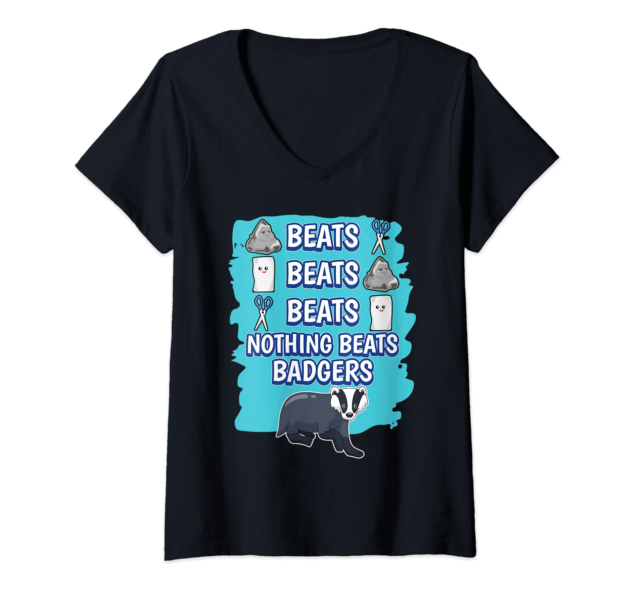 Womens Nothing Beats Badgers Rock Paper Scissors Game Badger V-Neck T-Shirt