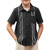 Arshiner Boys Guayabera Shirt Short Sleeve Cotton Linen Button Down Shirt Summer Beach Tops with One Pocket