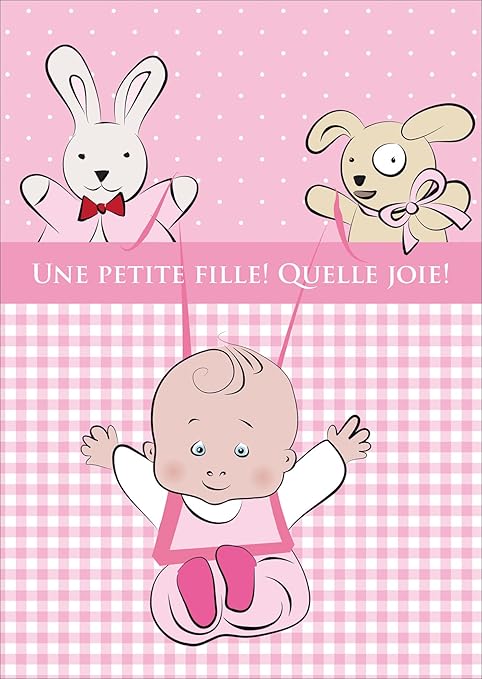 Carte De Bebe Fille Carte De Felicitations Pour La Naissance Avec Vichy Karo En Rose Bebe Et Animaux En Peluche Une Petite Fille Quelle Joie Amazon Fr Cuisine Maison