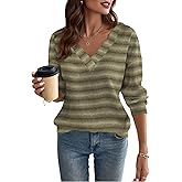 Women's Waffle Knit Tops Fall Loose Long Sleeve V Neck Shirts Dressy Casual Blouse
