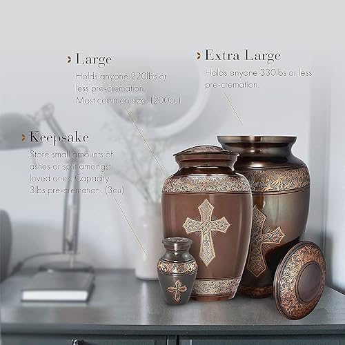 Bronze Cross Keepsake Urns for Human Ashes with Velvet Gift Box