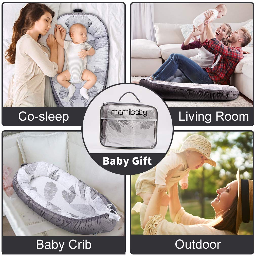 Mamibaby Baby Lounger Baby Nest Co-Sleeping for Baby, Ultra Soft Cotton & Breathable Fiberfill Portable Adjustable Newborn Lounger Crib Bassinet | Newborn Shower Gift Essential (Leaves Pattern): Baby