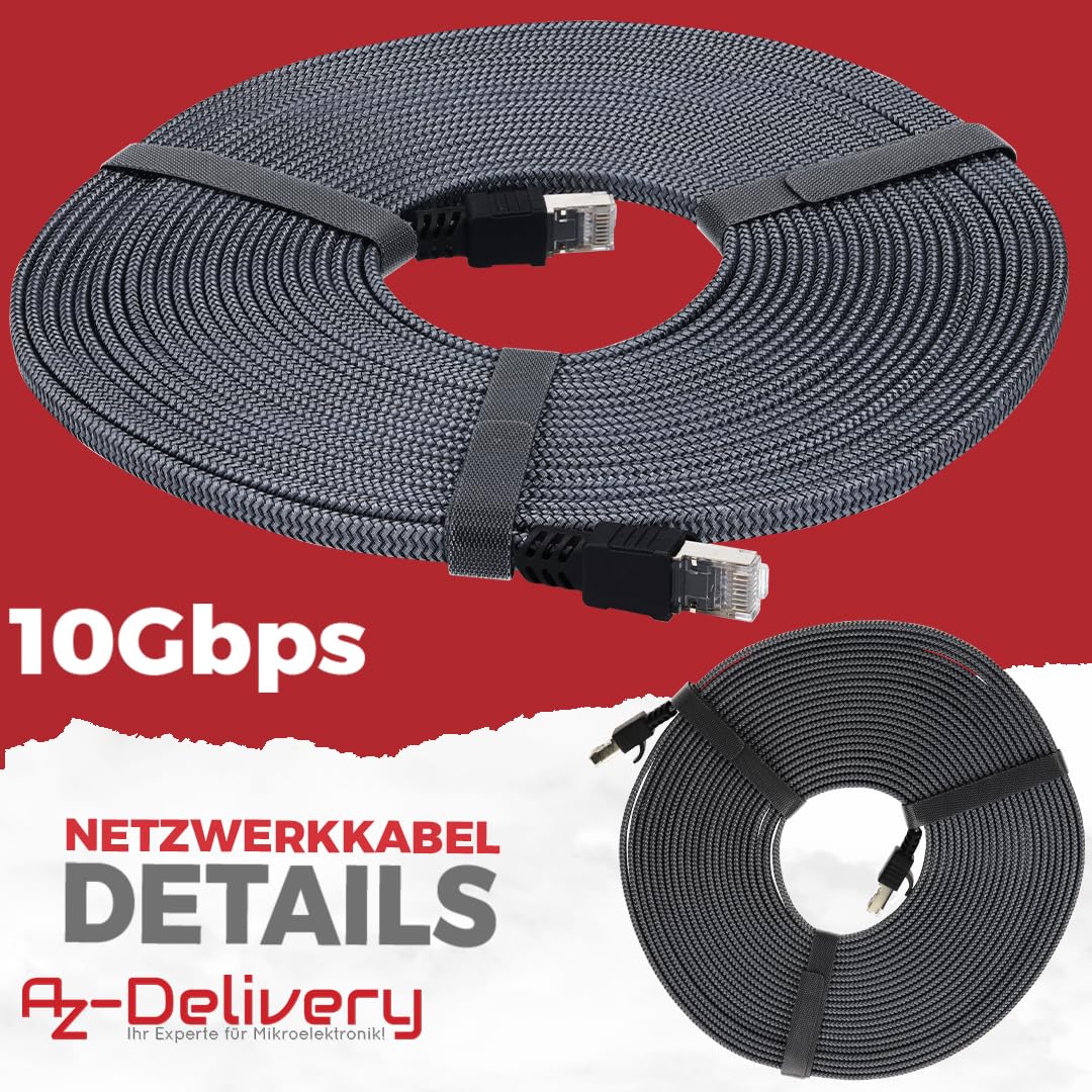 AZDelivery 3 x 10m CAT7 Netzwerkkabel - Grau/Silber, Gigabit Ethernet LAN Kabel - 10000 Mbit/s - Highspeed Patchkabel Cat.7 Rohkabel S/FTP PIMF Schirmung mit vergoldetem RJ45 Stecker für Router 5