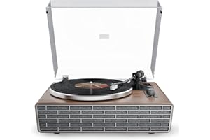 XJ-HOME All in One Vinyl Record Player with 4 Treble/Bass Stereo Speakers,Bluetooth HiFi Turntables for Vinyl Records with Magnetic Cartridge AT-3600L,Phono Preamp,33/45RPM,2-Speed,AUX in/RCA Out