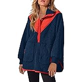 Panadila Womens Half Snap Fleece Pullover Oversized Fuzzy Sweatshirt with Pockets Trendy Warm Sherpa Sweater
