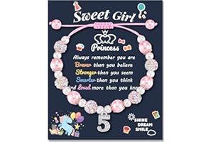 FYUKISS Girl Birthday Gifts, Pink Pearl and Rhinestone Number Pendant Bracelet for Girls Daughter Granddaughter Niece