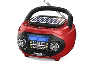 PRUNUS J-666S Portable Radio AM FM SW Bluetooth, Retro Radios Vintage Transistor with 15W Speaker Rich Bass Stereo Best Sound, Solar/USB Rechargeable,AUX/USB Drive, Home,Gift