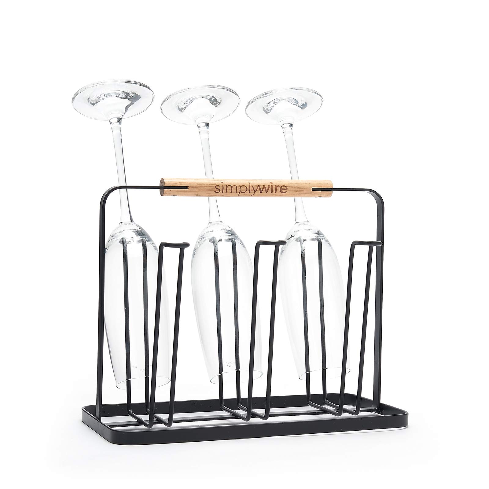 simplywire - Glass Drying Rack - Bottle Drainer - Draining Board Organiser – 6 Hooks - Black Powder Coated Steel