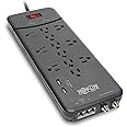 Tripp Lite TLP128TTUSBB 12 Outlet Surge Protector Power Strip, 2 USB Charging Ports, Tel/Modem/Coax Protection, 8ft Cord Right Angle Plug, Black, Lifetime Insurance & $150K Insurance