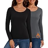Bonneuitbebe Women's Thermal Shirt 2 Pack Long Sleeve Crewneck Fleece Lined Undershirt Ultra Soft Base Layer Tops
