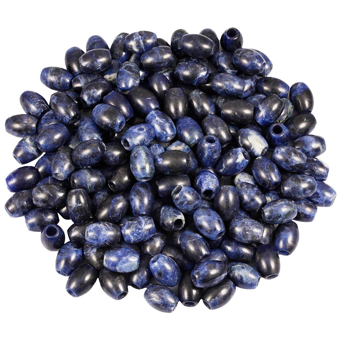 mookaitedecor 30pcs 16mm Natural Barrel Sodalite Large Hole Gemstone Beads for Jewellery Making, Oval Loose Healing Crystal Stone Beads for Crafting European Bracelet Macrame DIY Projects