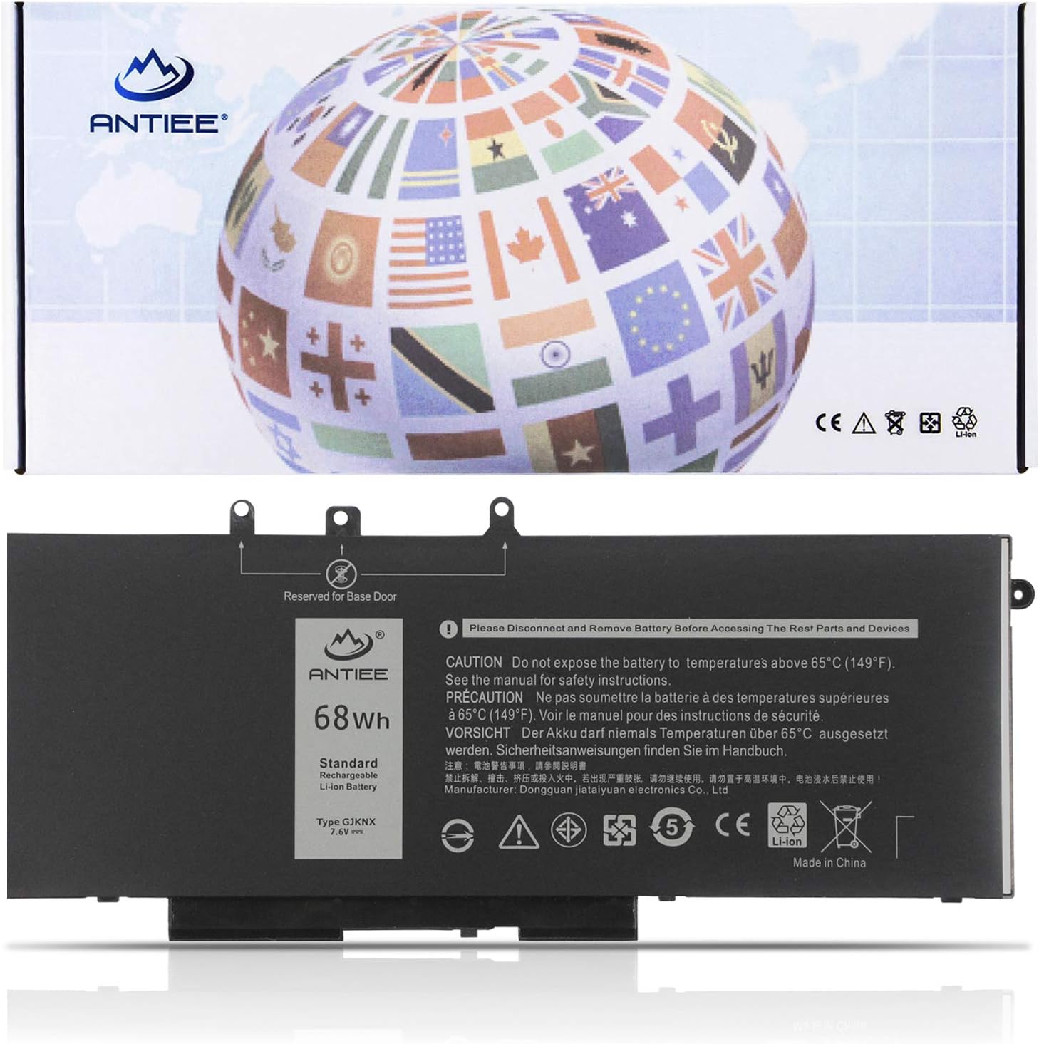 ANTIEE 68Wh GJKNX Battery Replacement for Dell Latitude 5480 5580 5280 5590 5490 E5480 E5580 E5490 E5590 Precision 15 3520 3530 Series GD1JP 0GD1JP DY9NT 0DY9NT 5YHR4 451-BBZG 7.6V 4-Cell 8500mAh